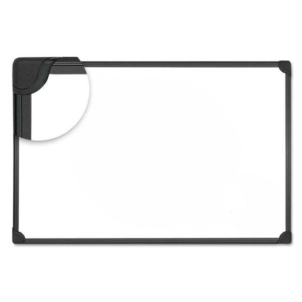 Universal® Design Series Deluxe Magnetic Steel Dry Erase Marker Board, 36 x 24, White Surface, Black Aluminum/Plastic Frame (UNV43025)