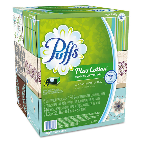 Puffs® Plus Lotion Facial Tissue, 2-Ply, White, 124 Sheets/Box, 6 Boxes/Pack, 4 Packs/Carton (PGC39383)