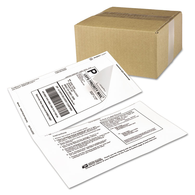 Avery® Shipping Labels with Paper Receipt and TrueBlock Technology, Inkjet/Laser Printers, 5.06 x 7.63, White, 50/Pack (AVE5127)