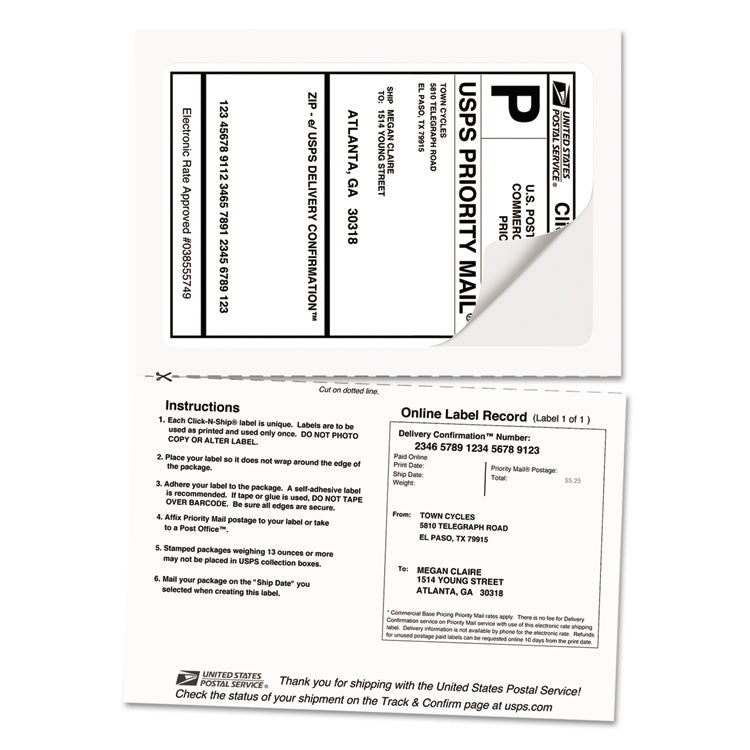 Avery® Shipping Labels with Paper Receipt and TrueBlock Technology, Inkjet/Laser Printers, 5.06 x 7.63, White, 50/Pack (AVE5127)