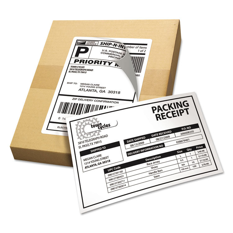 Avery® Shipping Labels with Paper Receipt and TrueBlock Technology, Inkjet/Laser Printers, 5.06 x 7.63, White, 50/Pack (AVE5127)