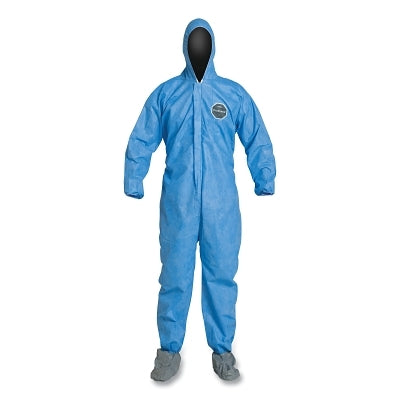Dupont Proshield® 10 Coverall, Attached Hood and Boots, Elastic Wrist and Ankles, Zipper Front, Storm Flap, Blue, Medium (251-PB122SB-M) 25 EA / CA