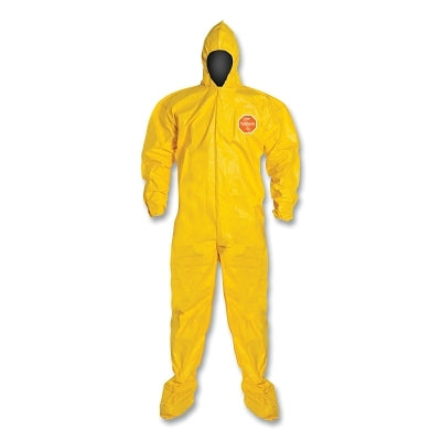 Dupont Tychem® 2000 Coverall, Bound Seam, Attached Hood and Sock, Elastic Wrist, Front Zipper, Storm Flap, Yellow, X-Large (251-QC122B-XL) 12 EA / CA