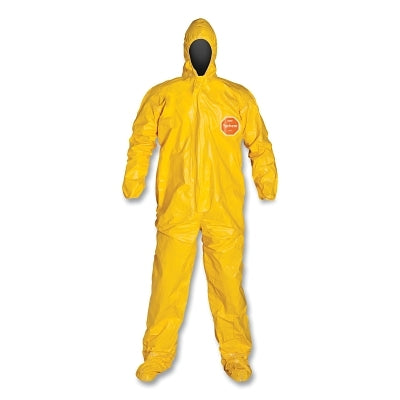 Dupont Tychem® 2000 Coverall, Taped Seams, Attached Hood and Socks, Elastic Wrists, Front Zipper, Storm Flap, Yellow, 3X-Large (251-QC122T-3X) 4 EA / CA
