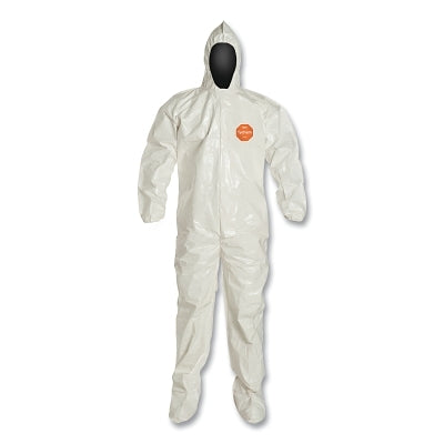 Dupont Tychem® 4000 Coverall, Attached Hood and Sock, Elastic Wrists, Zipper, Storm Flap, White, Medium (251-SL122B-MD) 12 EA / CA