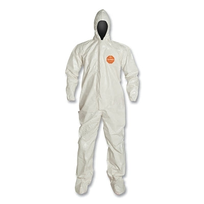 Dupont Tychem® 4000 Coverall, Attached Hood and Sock, Elastic Wrists, Zipper, Storm Flap, White, X-Large (251-SL122T-XL) 6 EA / CA