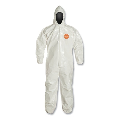 Dupont Tychem® 4000 Coverall, Bound Seams, Attached Hood, Elastic Wrist and Ankles, Zipper Front, Storm Flap, White, Medium (251-SL127B-M) 12 EA / CA