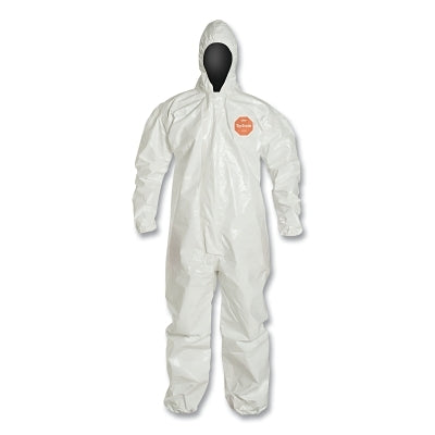 Dupont Tychem® 4000 Coverall,Taped Seams, Attached Hood, Elastic Wrists and Ankles, Zipper Front, Storm Flap, White, Large (251-SL127T-L) 6 EA / CA
