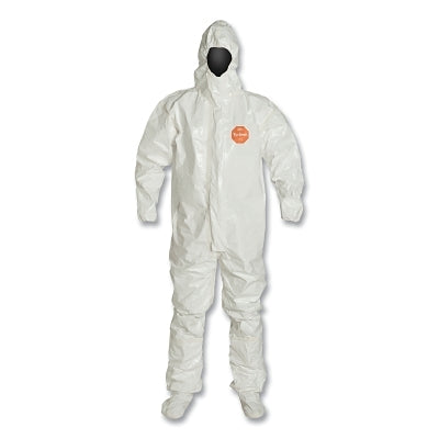 Dupont Tychem® 4000 Coverall,Taped Seam, Attached Hood and Sock, Elastic Wrist, Boot Flap, Zipper Front, Storm Flap, White, 2X-Large (251-SL128TWH2X000600) 6 EA / CA