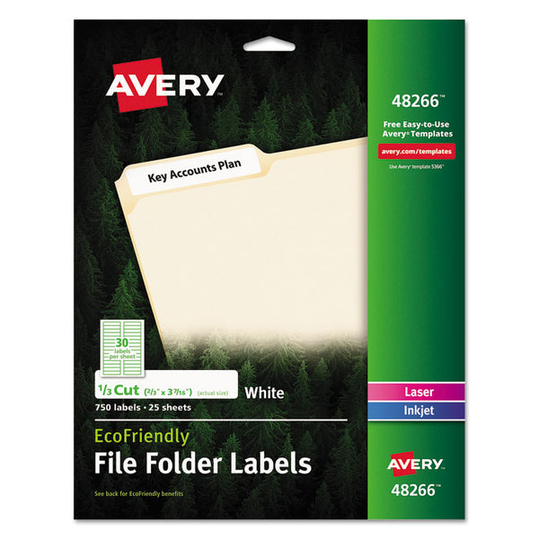Avery® EcoFriendly Permanent File Folder Labels, 0.66 x 3.44, White, 30/Sheet, 25 Sheets/Pack (AVE48266)