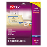 Avery® Matte Clear Shipping Labels, Inkjet Printers, 8.5 x 11, Clear, 25/Pack (AVE8665) Pack of 25