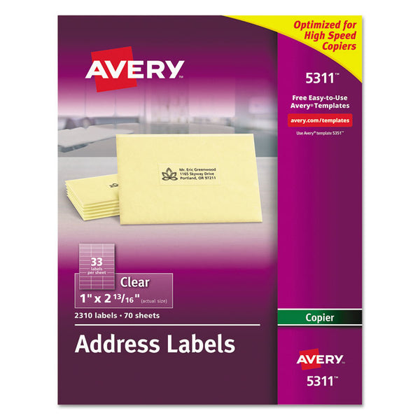 Avery® Copier Mailing Labels, Copiers, 1 x 2.81, Clear, 33/Sheet, 70 Sheets/Pack (AVE5311)