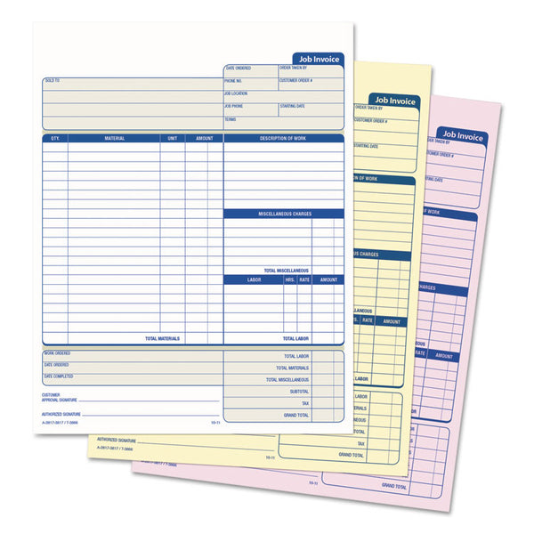 TOPS™ Job Invoice, Snap-Off Triplicate Form, Three-Part Carbonless, 8.5 x 11.63, 50 Forms Total (TOP3866) Packof 50