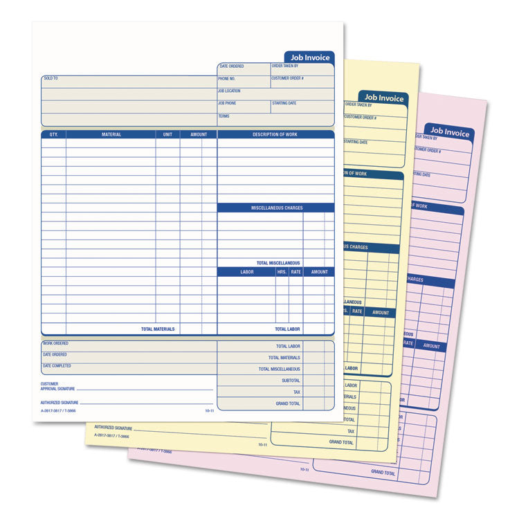 TOPS™ Job Invoice, Snap-Off Triplicate Form, Three-Part Carbonless, 8.5 x 11.63, 50 Forms Total (TOP3866) Packof 50