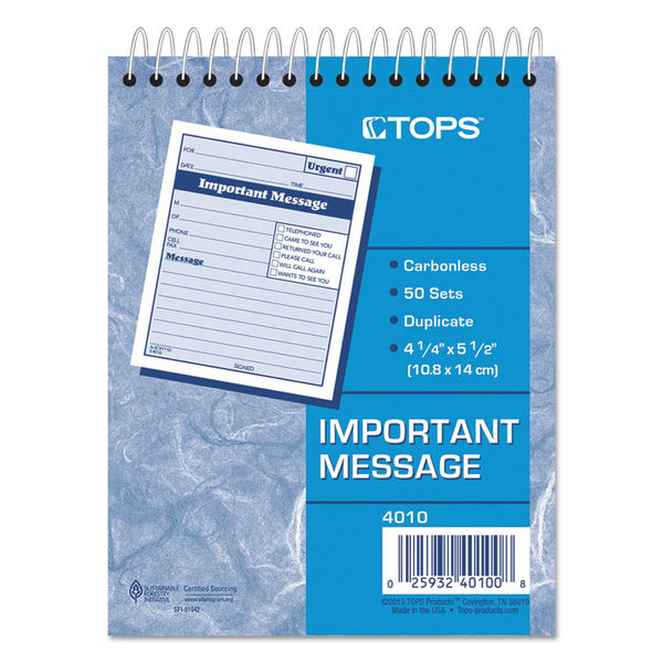 TOPS™ Telephone Message Book with Fax/Mobile Section, Two-Part Carbonless, 4.25 x 5.5, 50 Forms Total (TOP4010) Each