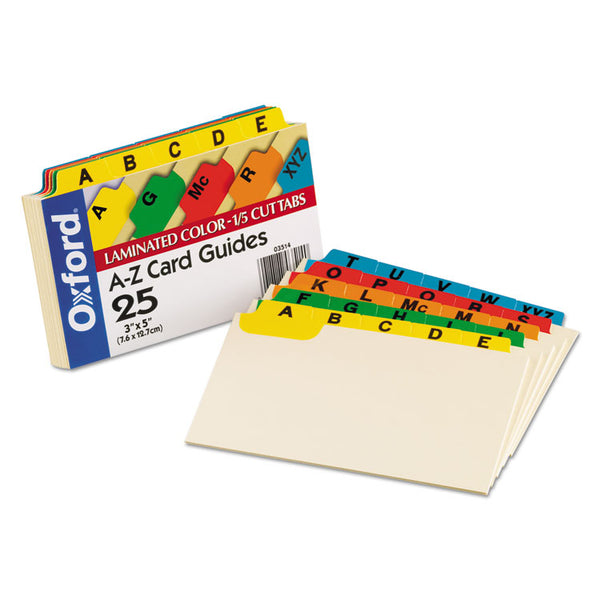 Oxford™ Manila Index Card Guides with Laminated Tabs, 1/5-Cut Top Tab, A to Z, 3 x 5, Manila, 25/Set (OXF03514) Pack of 25