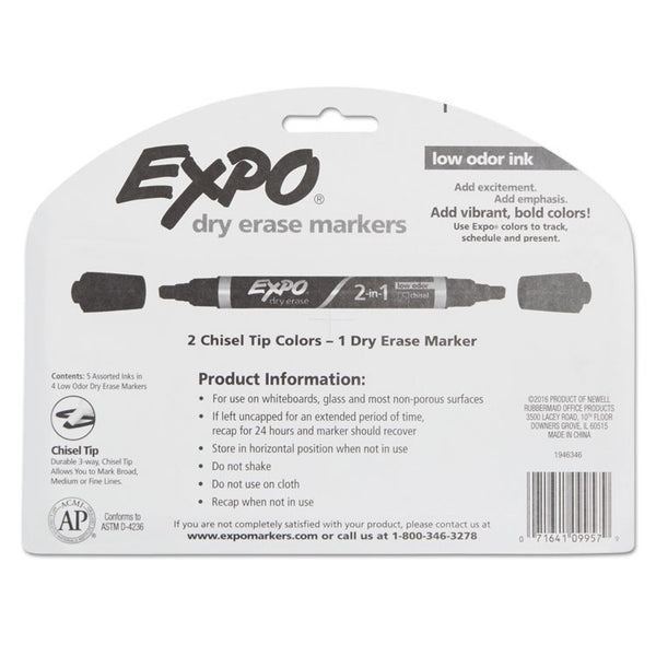 EXPO® 2-in-1 Dry Erase Markers, Fine/Broad Chisel Tips, Assorted Primary Colors, 4/Pack (SAN1944655)