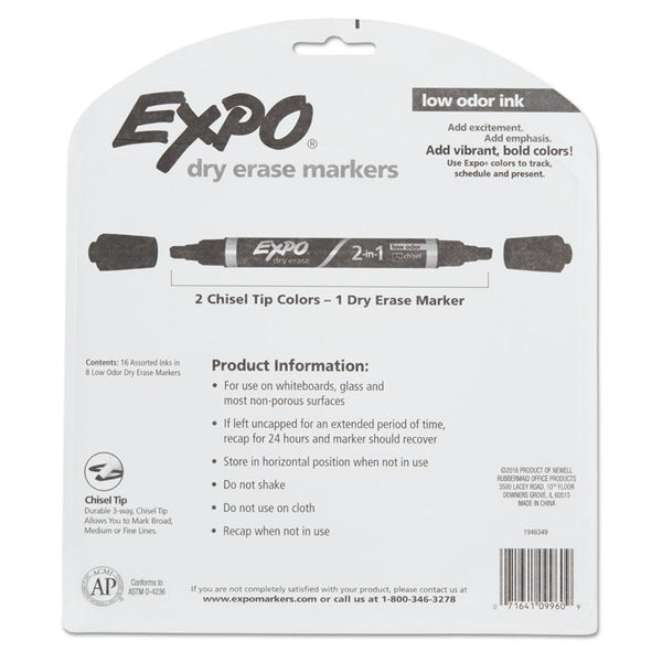 EXPO® 2-in-1 Dry Erase Markers, Fine/Broad Chisel Tips, Assorted Colors, 8/Pack (SAN1944658)