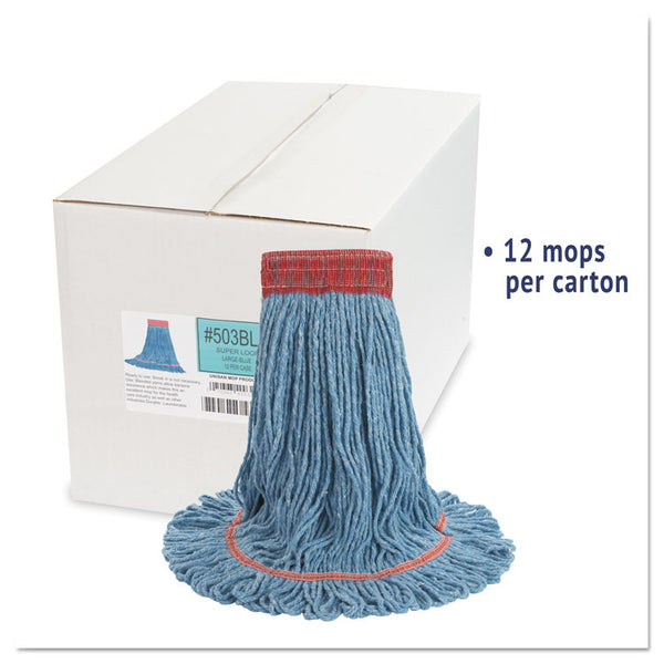 Boardwalk® Super Loop Wet Mop Head, Cotton/Synthetic Fiber, 5" Headband, Large Size, Blue, 12/Carton (BWK503BLCT)