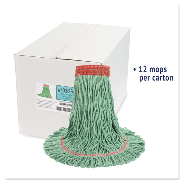 Boardwalk® Super Loop Wet Mop Head, Cotton/Synthetic Fiber, 5" Headband, Large Size, Green, 12/Carton (BWK503GNCT) Case of 12