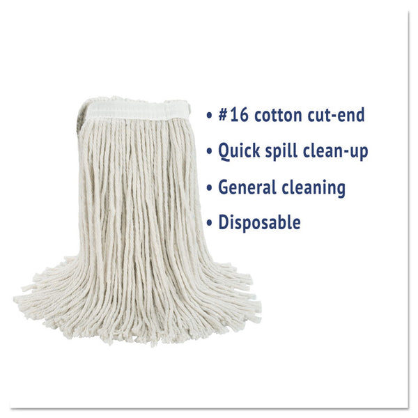 Boardwalk® Cut-End Wet Mop Head, Cotton, No. 16 Size, White (BWK2016CEA)