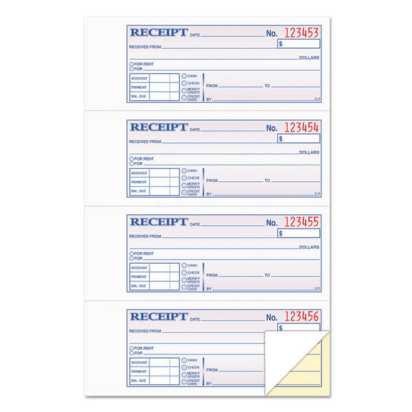 TOPS™ Money and Rent Receipt Books, Account + Payment Sections, Two-Part Carbonless, 7.13 x 2.75, 4 Forms/Sheet, 400 Forms Total (TOP46816) Each