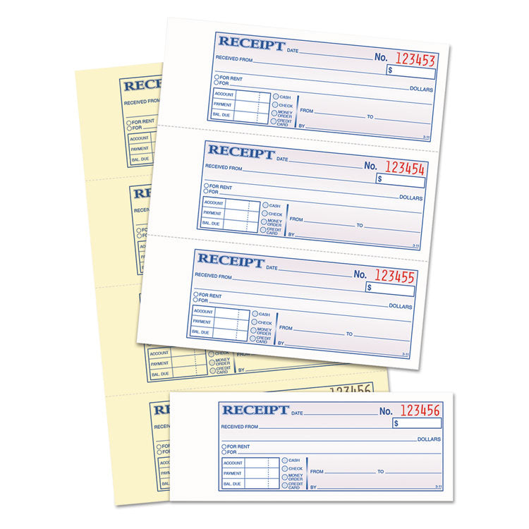 TOPS™ Money and Rent Receipt Books, Account + Payment Sections, Two-Part Carbonless, 7.13 x 2.75, 4 Forms/Sheet, 200 Forms Total (TOP46806) Each