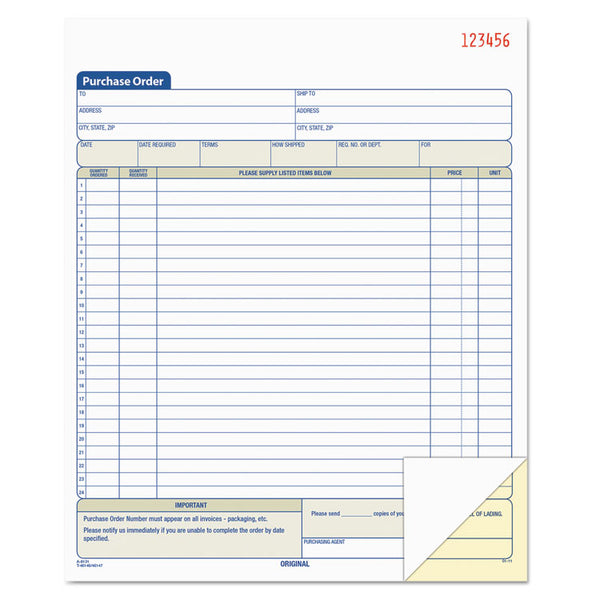 TOPS™ Purchase Order Book, 22 Lines, Two-Part Carbonless, 8.38 x 10.19, 50 Forms Total (TOP46146) Each