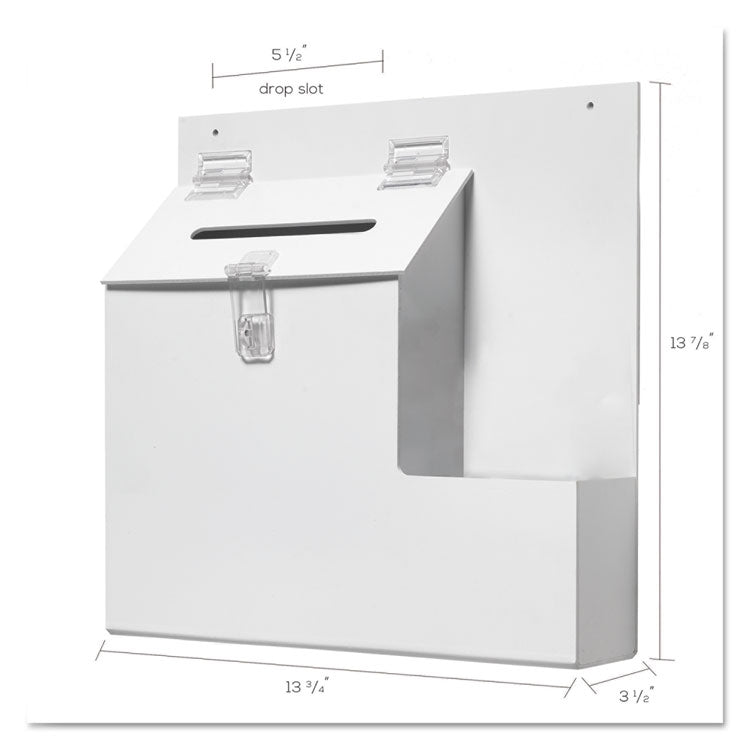 deflecto® Suggestion Box Literature Holder with Locking Top, 13.75 x 3.63 x 13.94, Plastic, White (DEF79803) Each