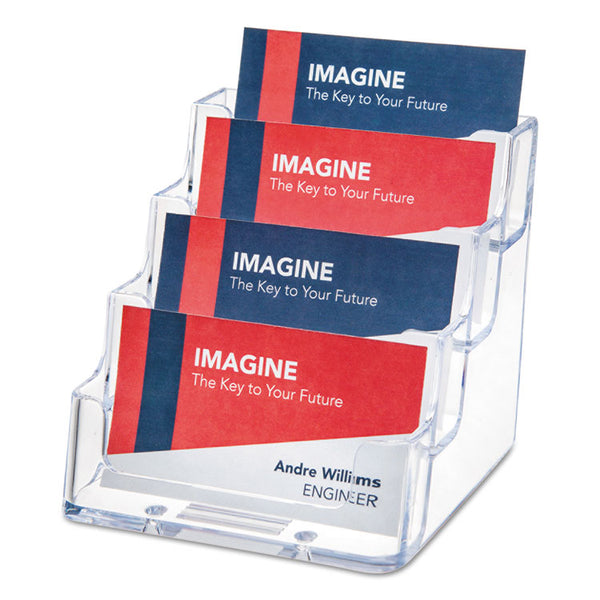 deflecto® 4-Pocket Business Card Holder, Holds 200 Cards, 3.94 x 3.5 x 3.75, Plastic, Clear (DEF70841)