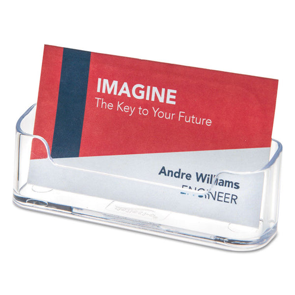 deflecto® Horizontal Business Card Holder, Holds 50 Cards, 3.88 x 1.38 x 1.81, Plastic, Clear (DEF70101)