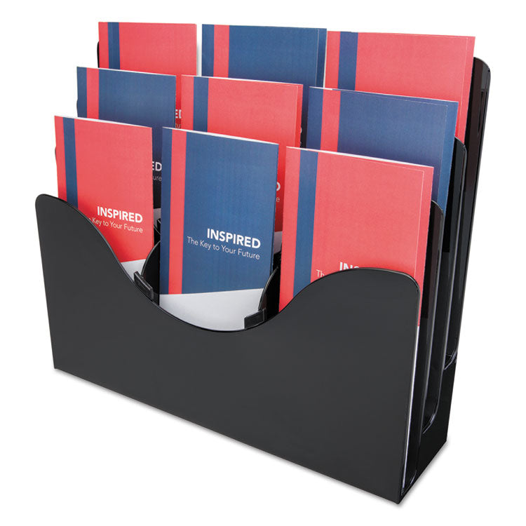 deflecto® 3-Tier Document Organizer w/6 Removable Dividers, 13.38w x 3.5d x 11.5h, Black (DEF47634) Each