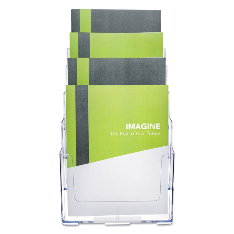 deflecto® 4-Compartment DocuHolder, Magazine Size, 9.38w x 7d x 13.63h, Clear (DEF77441) Each