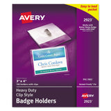 Avery® Heavy-Duty Clip-Style Badge Holders, Horizontal, 4 x 3, Clear, 100/Box (AVE2923)