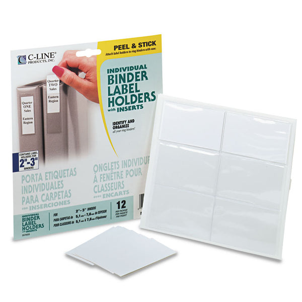 C-Line® Self-Adhesive Ring Binder Label Holders, Top Load, 2.25 x 3.63, Clear, 12/Pack (CLI70025)