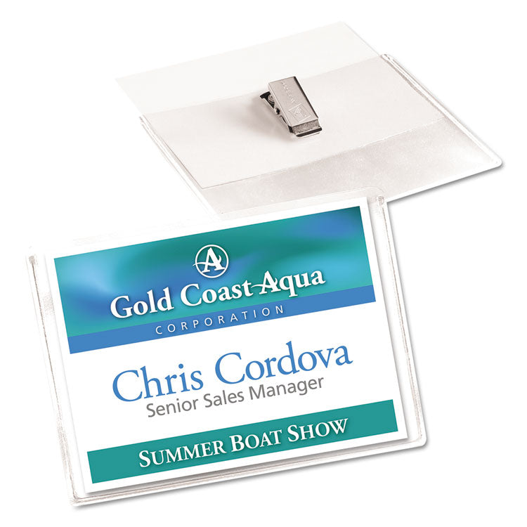 Avery® Heavy-Duty Clip-Style Badge Holders, Horizontal, 4 x 3, Clear, 100/Box (AVE2923)