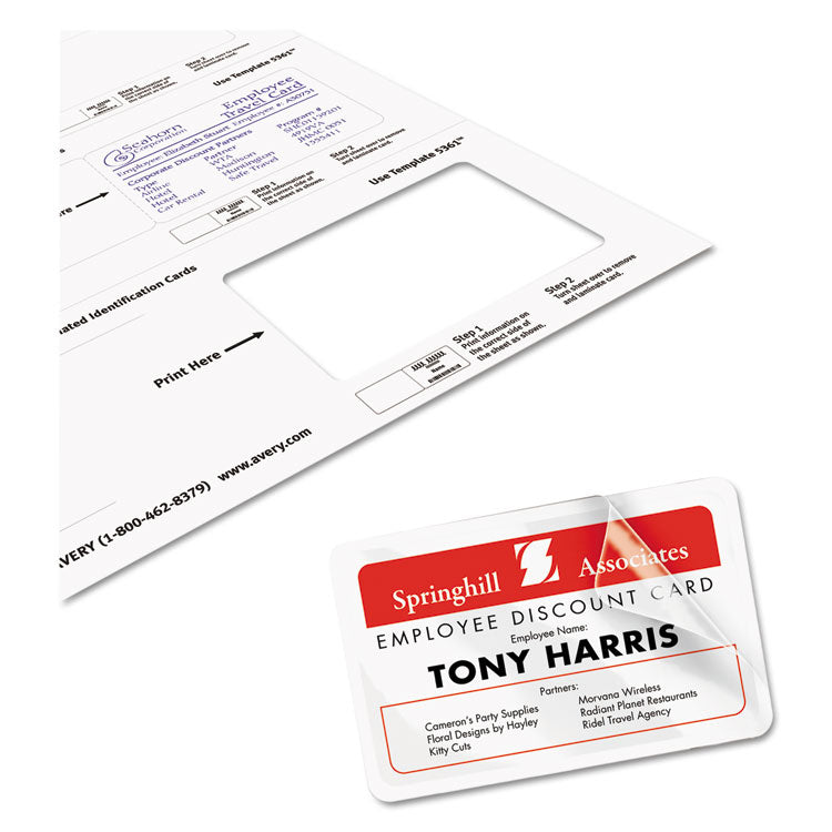 Avery® Laminated Laser/Inkjet ID Cards, 2 1/4 x 3 1/2, White, 30/Box (AVE5361)