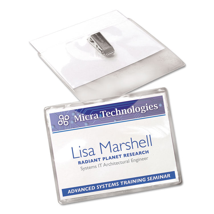 Avery® Clip-Style Name Badge Holder with Laser/Inkjet Insert, Top Load, 4 x 3, White, 40/Box (AVE5384)