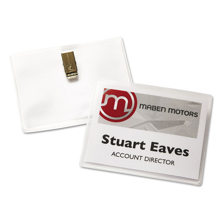 Avery® Clip-Style Name Badge Holder with Laser/Inkjet Insert, Top Load, 4 x 3, White, 40/Box (AVE5384)