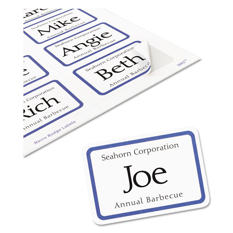 Avery® Flexible Adhesive Name Badge Labels, 3.38 x 2.33, White/Blue Border, 400/Box (AVE5895)