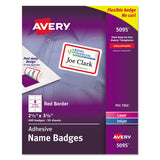 Avery® Flexible Adhesive Name Badge Labels, 3.38 x 2.33, White/Red Border, 400/Box (AVE5095)