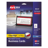 Avery® Round Corner Print-to-the-Edge Business Cards, Inkjet, 2 x 3.5, White, 160 Cards, 8 Cards/Sheet, 20 Sheets/Pack (AVE88220)