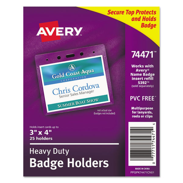 Avery® Secure Top Heavy-Duty Badge Holders, Horizontal, 4w x 3h, Clear, 25/Pack (AVE74471)