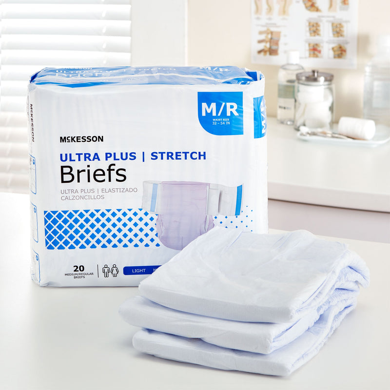 McKesson Ultra Plus Stretch Unisex Adult Incontinence Brief Medium Disposable Heavy Absorbency (884170_CS) 4/CS