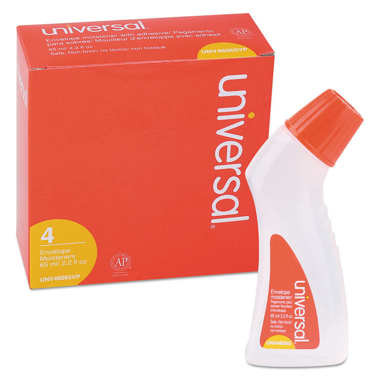 Universal® Envelope Moistener with Adhesive, 2.2 oz Bottle, Clear, 4/Pack (UNV46065VP) Pack of 4