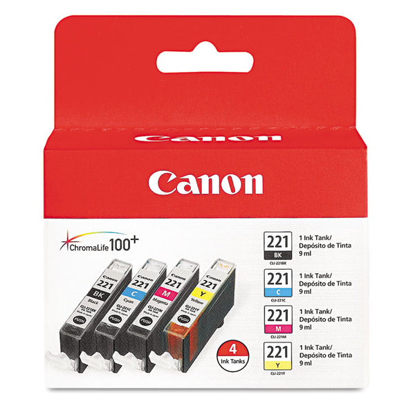 Canon® 2946B004 (CLI-221) Ink, Black/Cyan/Magenta/Yellow, 4/Pack (CNM2946B004)