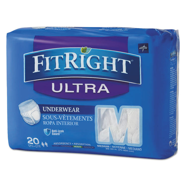 Medline FitRight Ultra Protective Underwear, Medium, 28" to 40" Waist, 20/Pack, 4 Pack/Carton (MIIFIT23005ACT)