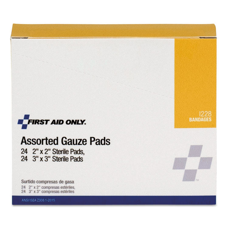 First Aid Only™ Gauze Pads, Sterile, Assorted, 2 x 2; 3 x 3, 48/Box (FAOI228) Box of 48