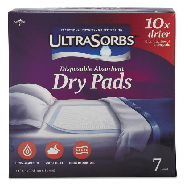 Medline Ultrasorbs Disposable Dry Pads, 23" x 35", White, 7/Box, 6/Carton (MIIDRY2336RETCT)