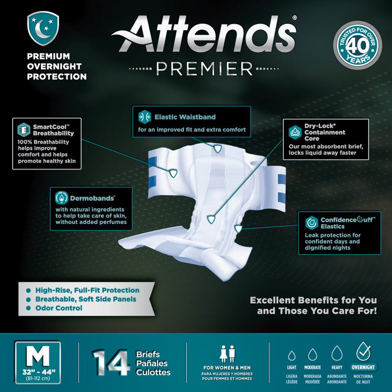 Attends® Premier Unisex Adult Incontinence Brief Medium Disposable Heavy Absorbency (1128073_BG) 14/BG